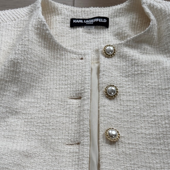 Karl Lagerfeld Paris Ivory Tweed Cropped Blazer - Picture 3 of 6